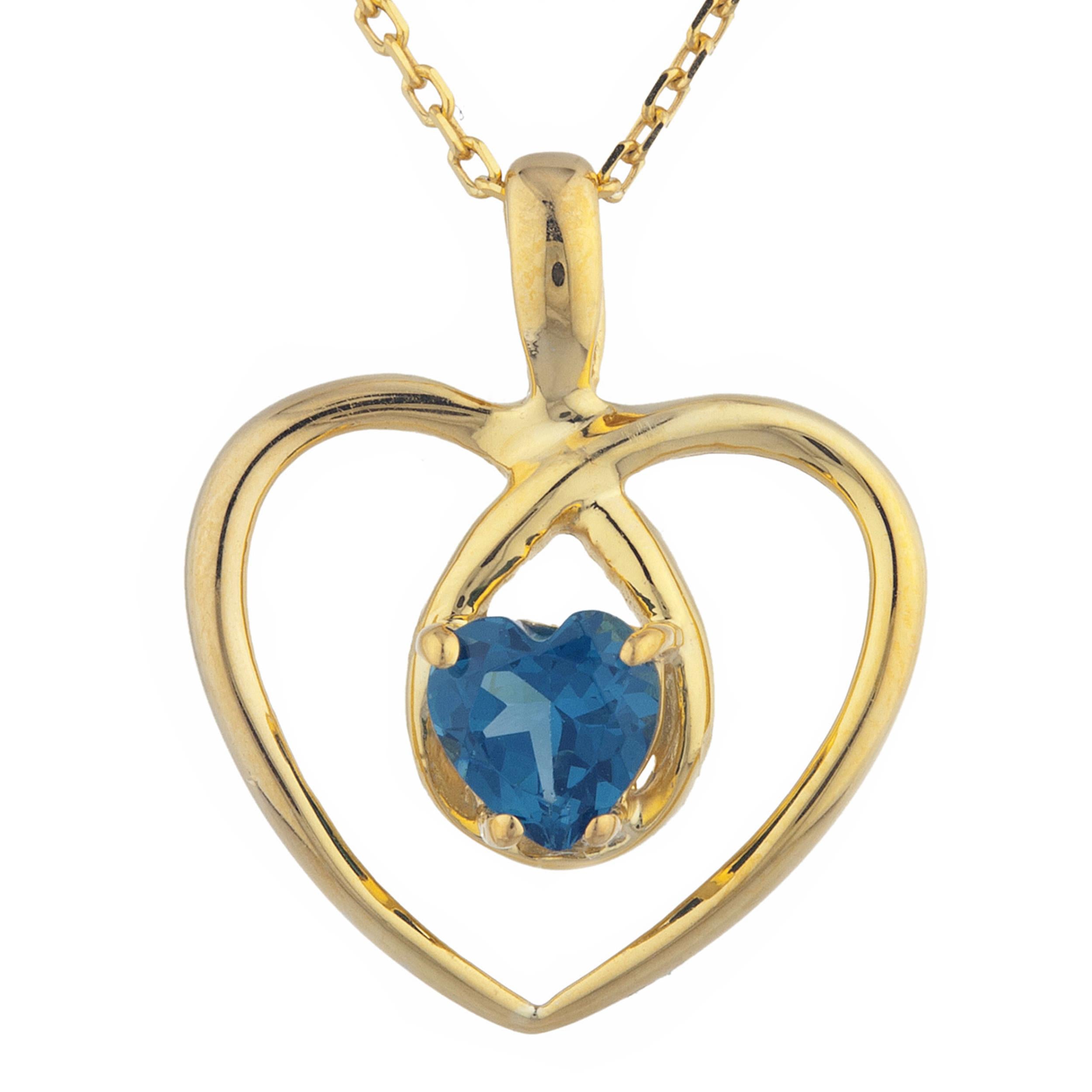 14Kt Gold London Blue Topaz Heart Design Pendant Necklace