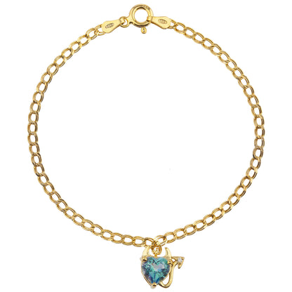 14Kt Yellow Gold Plated Natural Blue Mystic Topaz & Diamond Devil Heart Bracelet