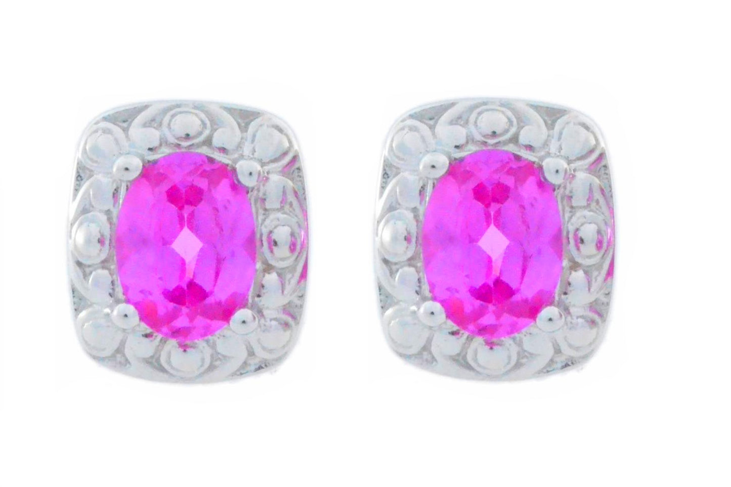 3 Ct Pink Sapphire Oval Stud Earrings .925 Sterling Silver