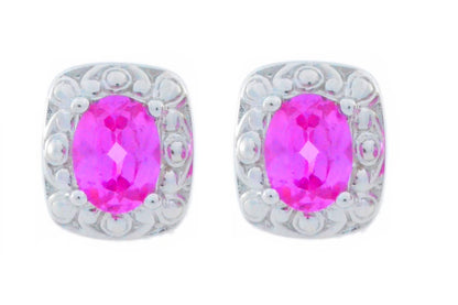 3 Ct Pink Sapphire Oval Stud Earrings .925 Sterling Silver