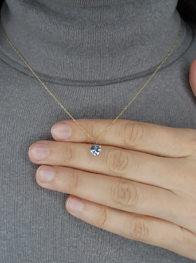 14Kt Gold Aquamarine Heart Pendant Necklace