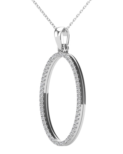 14Kt White Gold 0.21 Ct Genuine Natural Diamond Open Oval Shape Pendant Necklace