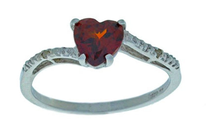 1 Ct Garnet & Diamond Heart Ring .925 Sterling Silver Rhodium Finish