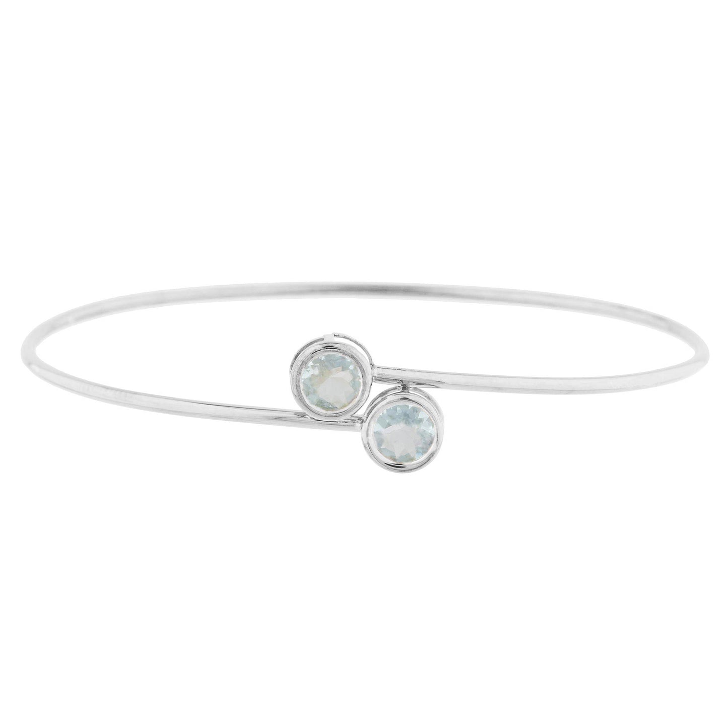 14Kt Gold Genuine Aquamarine Round Bezel Bangle Bracelet