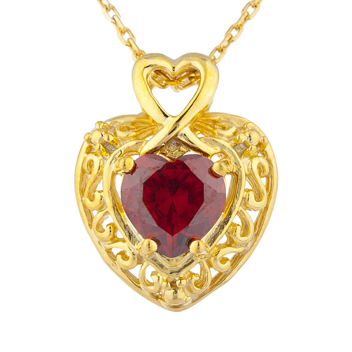 14Kt Yellow Gold Plated Garnet Heart Design Pendant