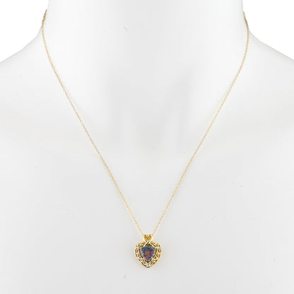 14Kt Gold Black Opal Heart Design Pendant Necklace