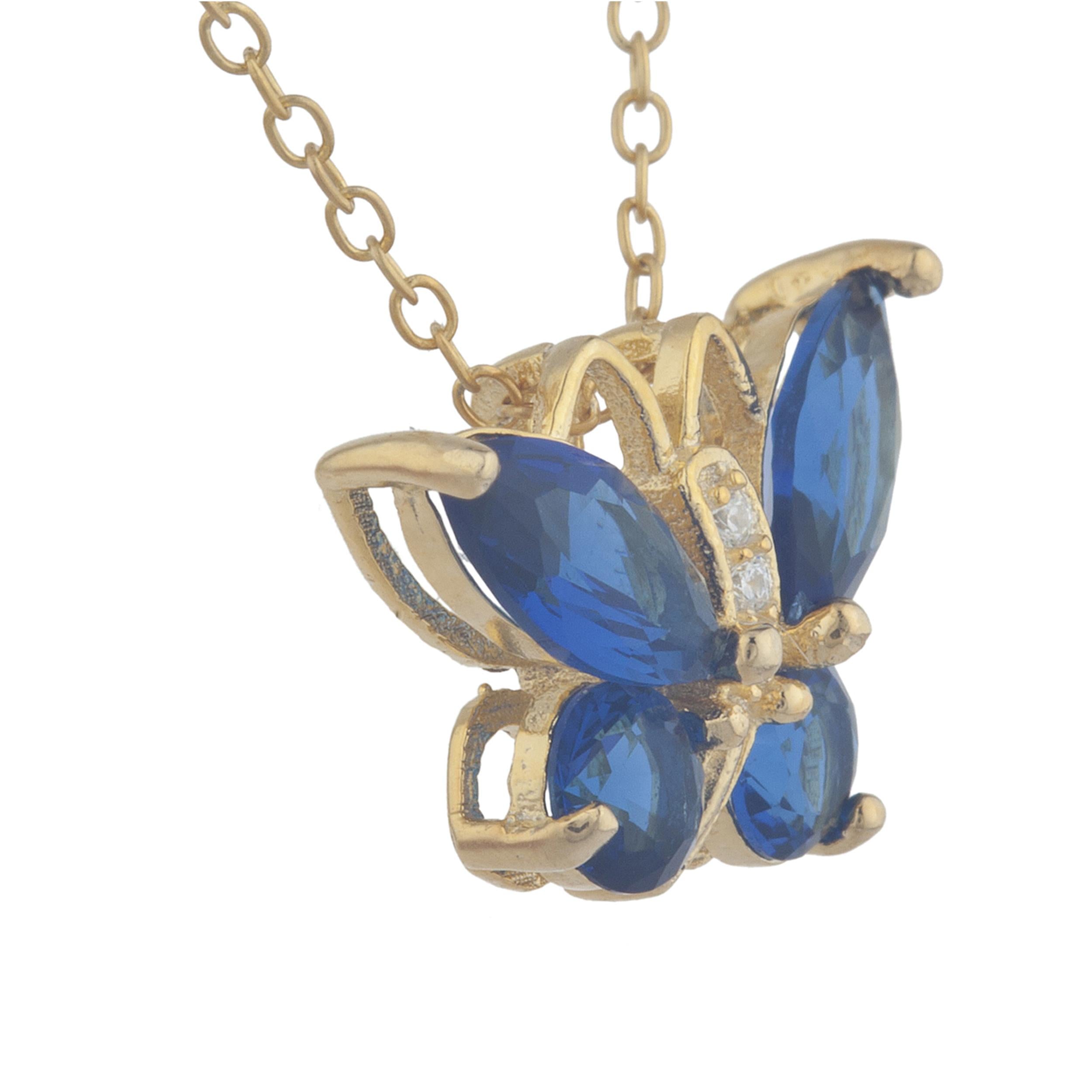 14Kt Yellow Gold Plated Blue Sapphire Butterfly Pendant