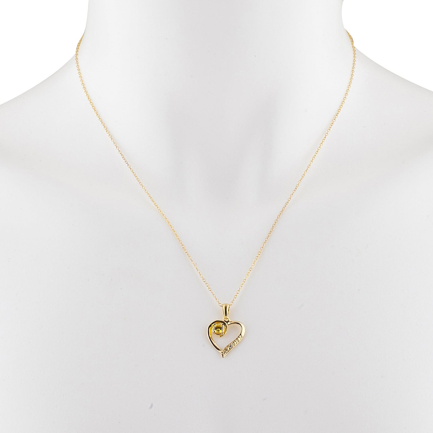 14Kt Yellow Gold Plated Yellow Citrine & Diamond Heart Pendant