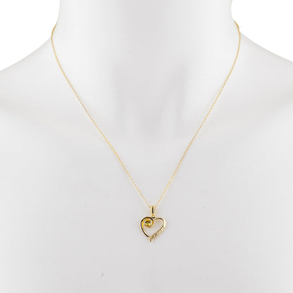 14Kt Yellow Gold Plated Yellow Citrine & Diamond Heart Pendant