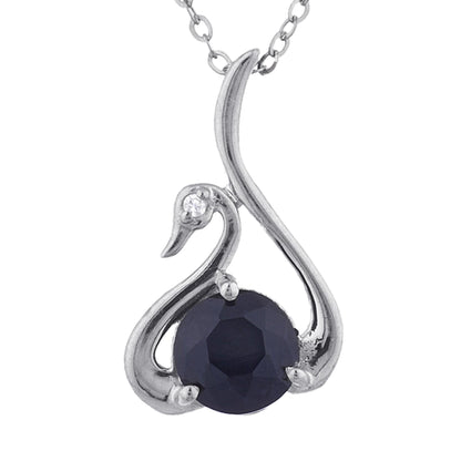 Genuine Black Onyx & Diamond Swan Pendant .925 Sterling Silver