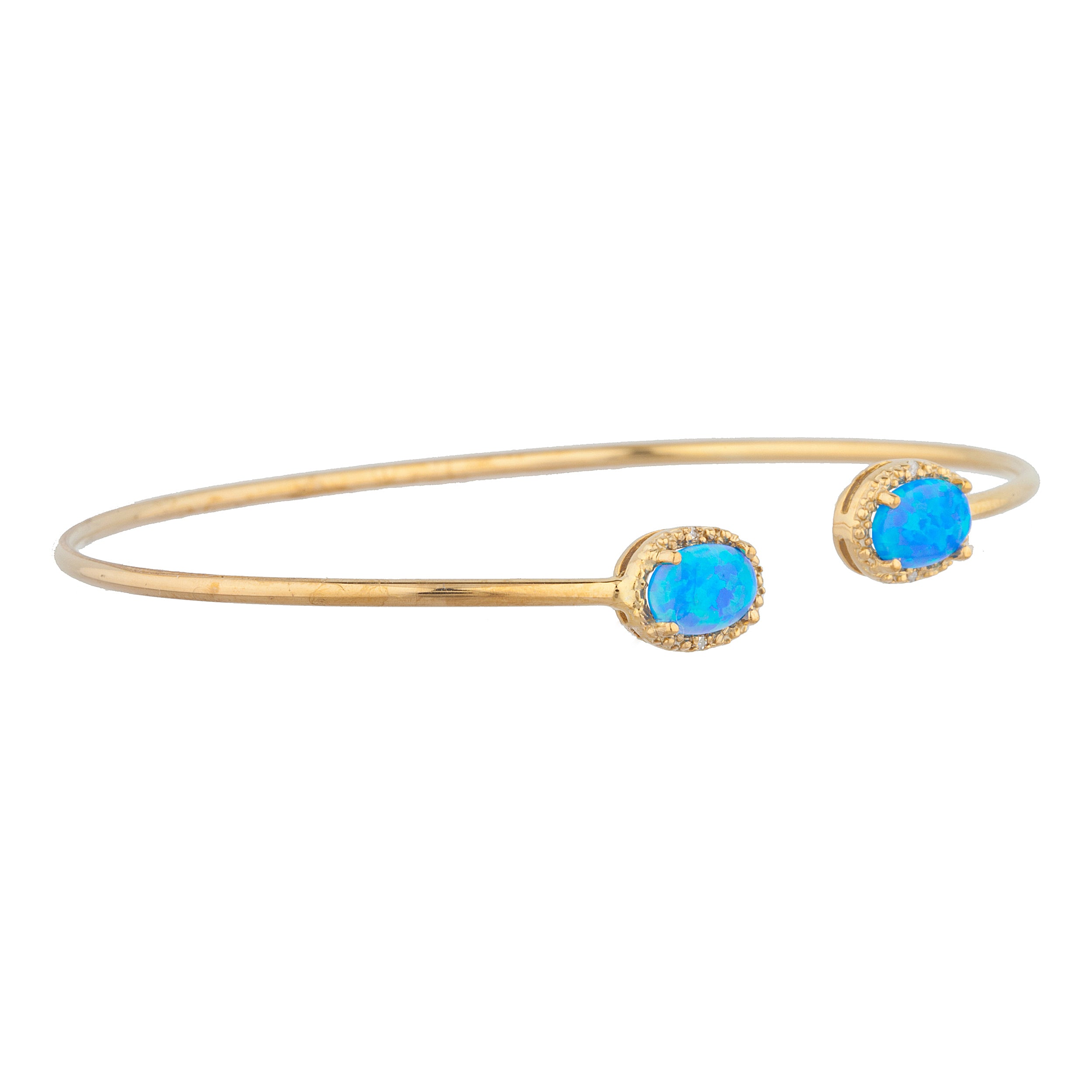 14Kt Gold Blue Opal & Diamond Oval Bangle Bracelet