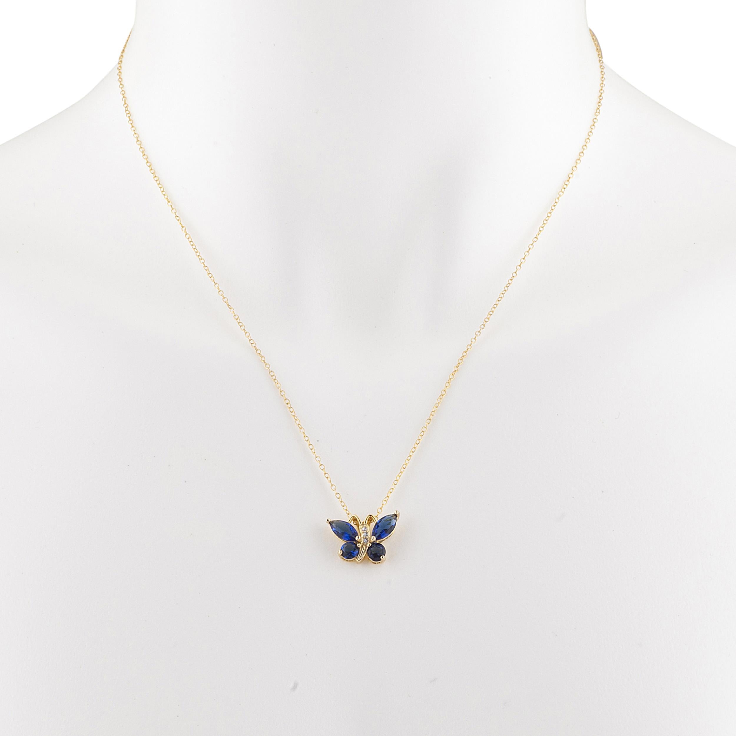 14Kt Yellow Gold Plated Blue Sapphire Butterfly Pendant