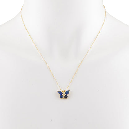 14Kt Yellow Gold Plated Blue Sapphire Butterfly Pendant