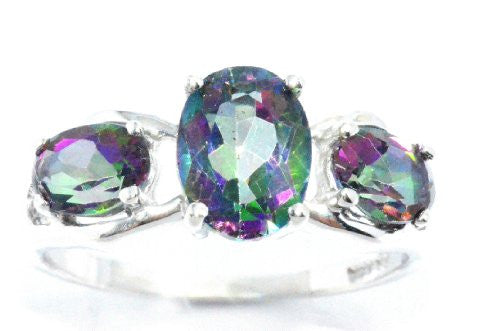 2 Ct Mystic Topaz Oval Ring .925 Sterling Silver Rhodium Finish