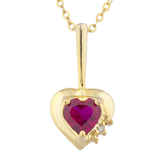 14Kt Gold Created Ruby & Diamond Heart Design Pendant Necklace