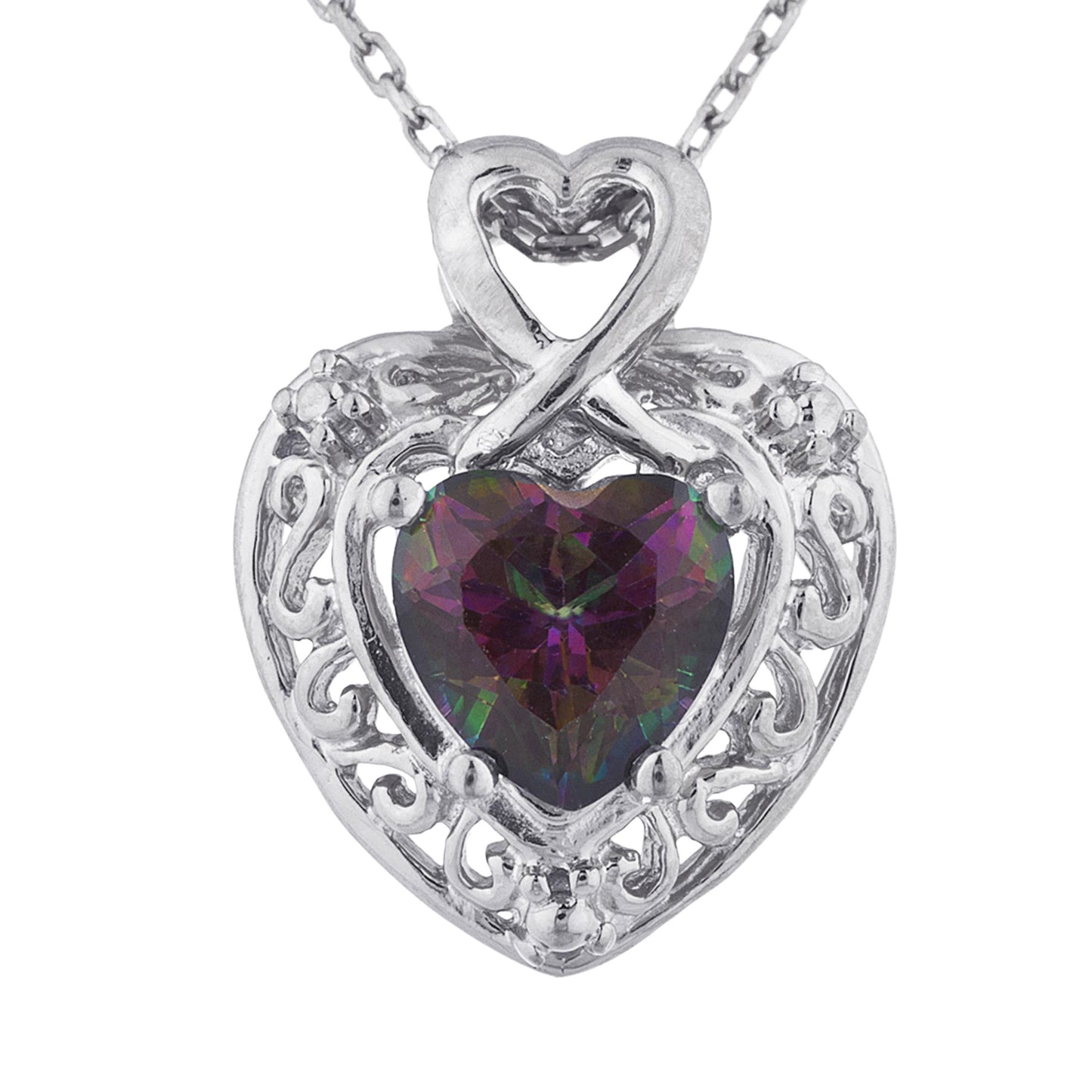 14Kt Gold Natural Mystic Topaz Heart Design Pendant Necklace