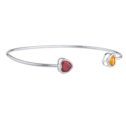 14Kt Gold Garnet & Orange Citrine Heart Bezel Bangle Bracelet