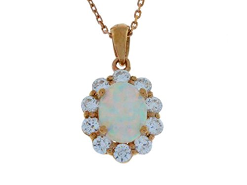 9x7mm Opal & Zirconia Oval Pendant 14Kt Rose Gold Plated