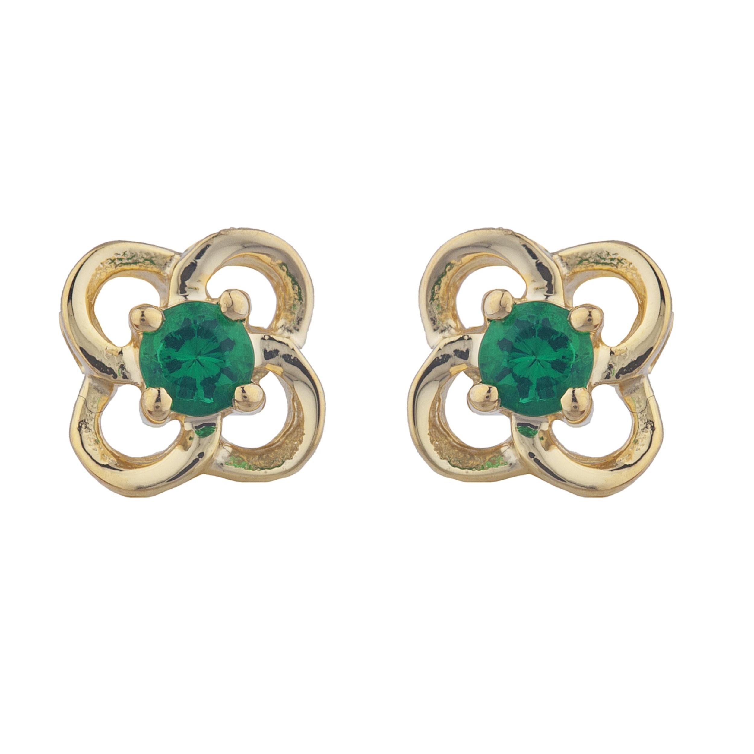 14Kt Gold Emerald Love Knot Stud Earrings