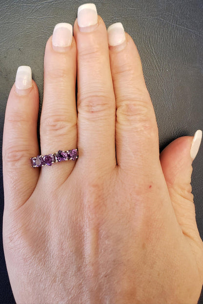 5 Hearts Amethyst Heart Ring .925 Sterling Silver Rhodium Finish