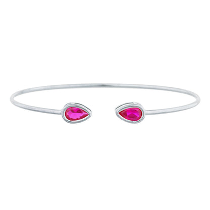 2 Ct Created Ruby Pear Bezel Bangle Bracelet .925 Sterling Silver