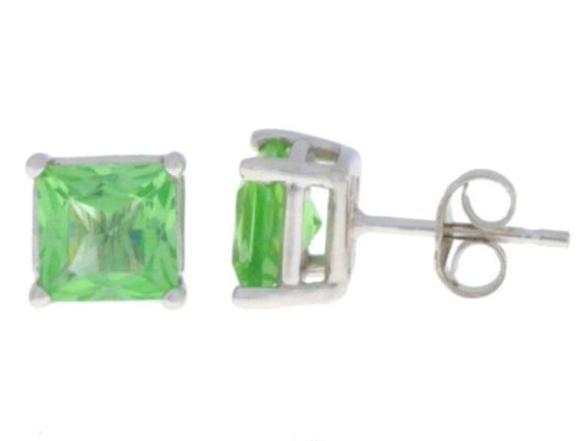 2 Ct Green Sapphire Princess Cut Stud Earrings 14Kt White Gold