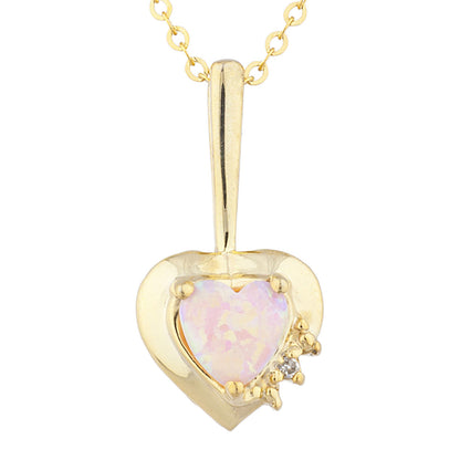 14Kt Gold Pink Opal & Diamond Heart Design Pendant Necklace