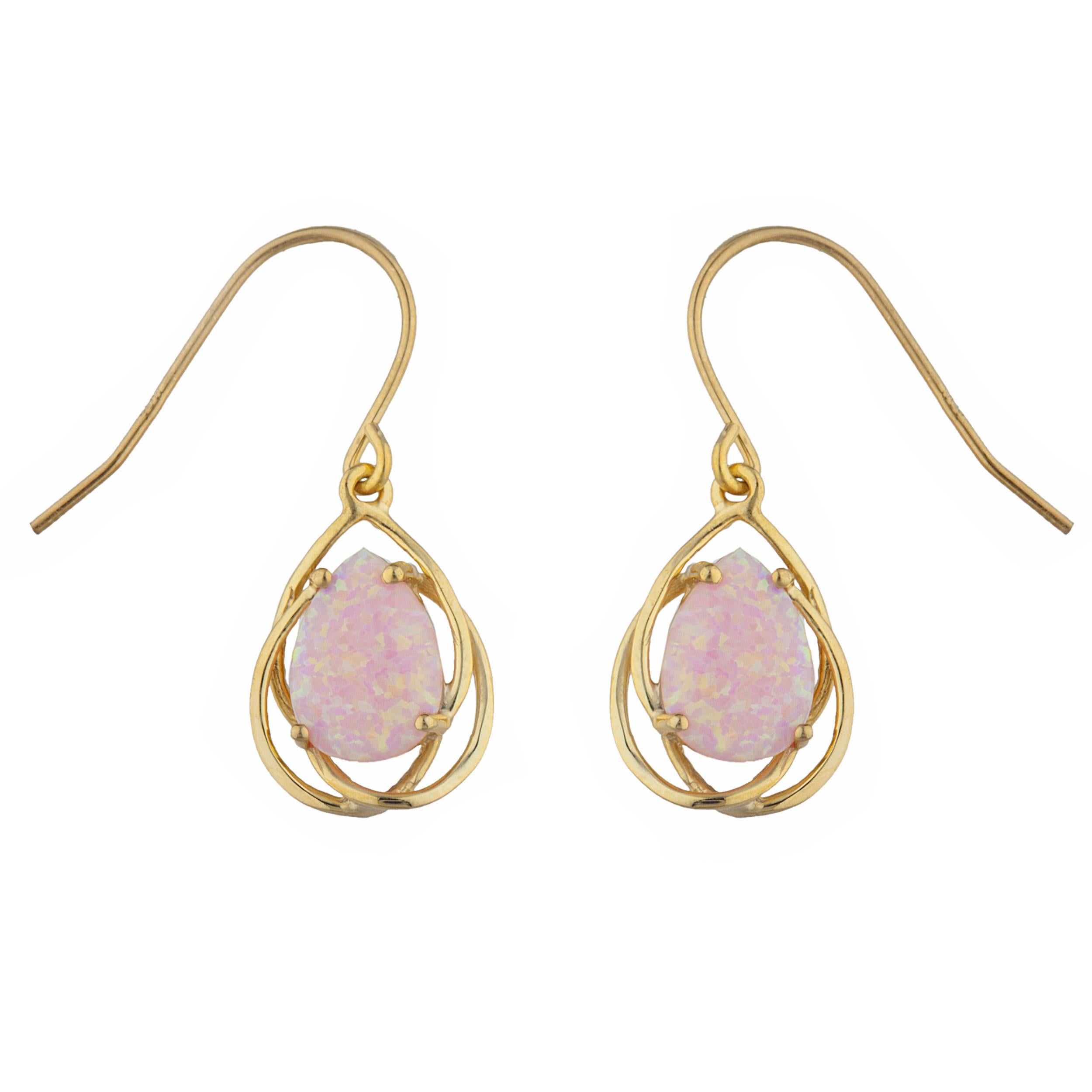 14Kt Gold Pink Opal Pear Teardrop Design Dangle Earrings