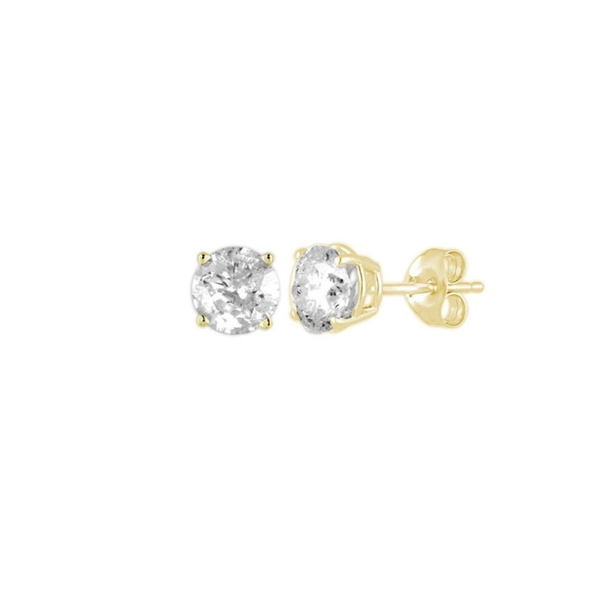 14Kt Yellow Gold 1/10 Ct Genuine Natural Diamond Round Stud Earrings