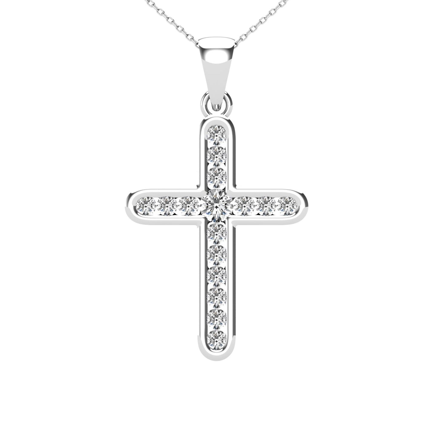 14Kt White Gold 0.20 Ct Genuine Natural Diamond Cross Pendant Necklace