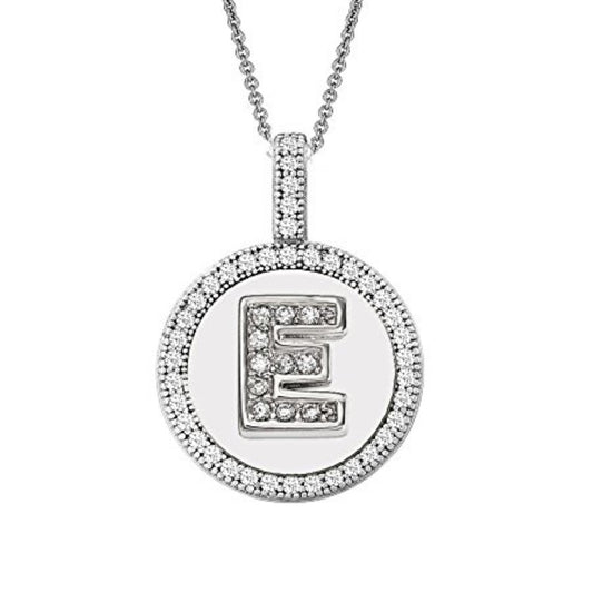 Letter E Micro Pave Initial CZ Pendant .925 Sterling Silver