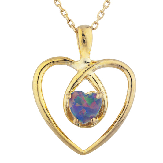 14Kt Gold Black Opal Heart Design Pendant Necklace