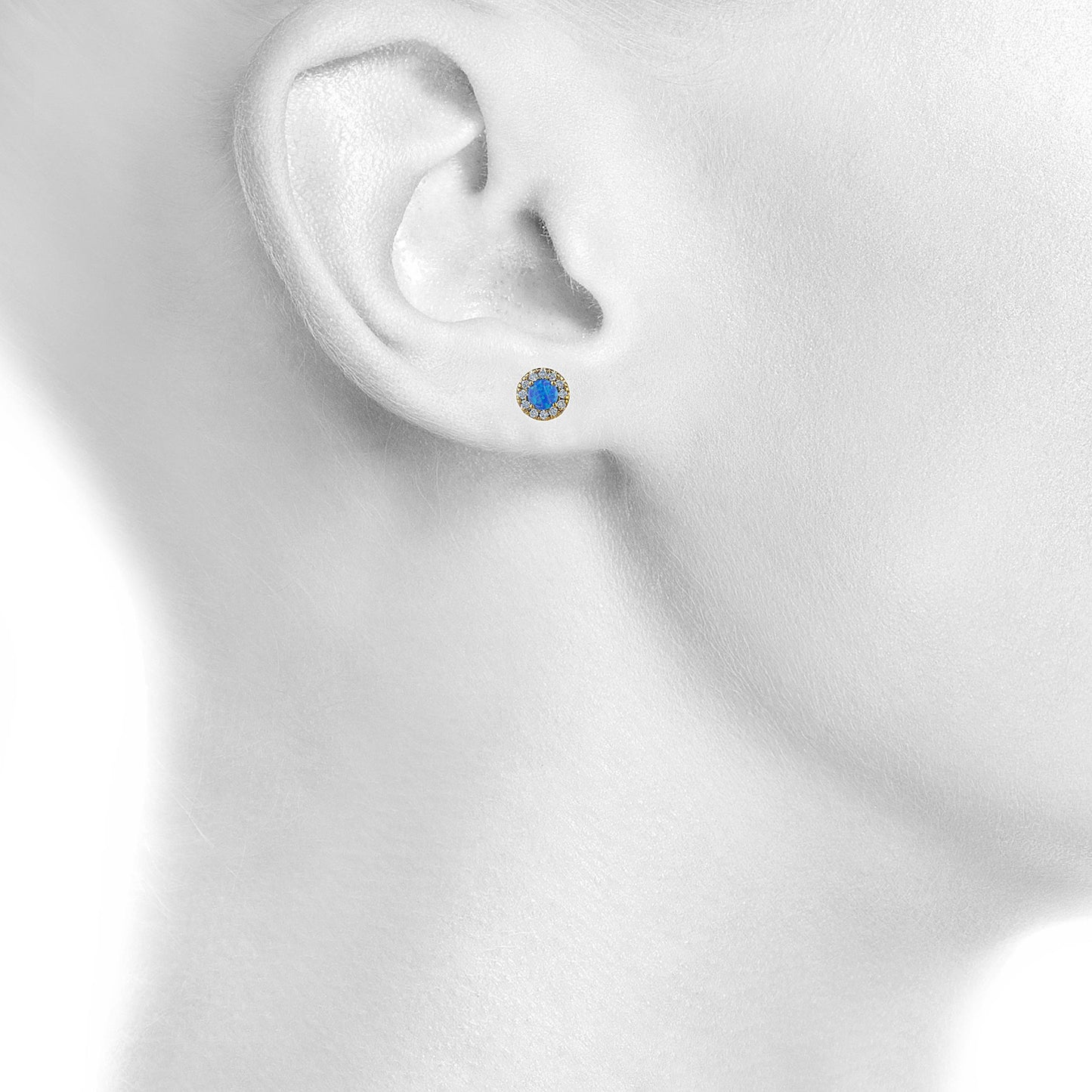14Kt Gold Blue Opal Halo Design Stud Earrings