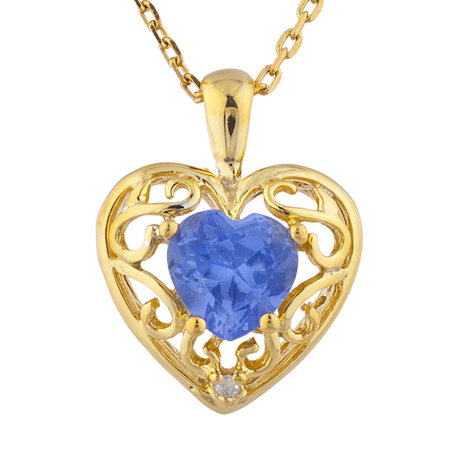 14Kt Yellow Gold Plated Tanzanite & Diamond Love Design Heart Pendant