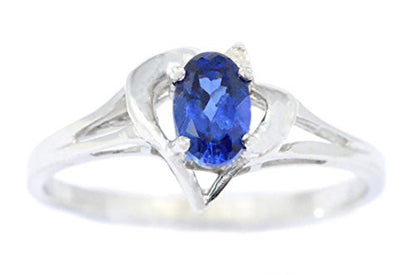 0.50 Ct Created Blue Sapphire & Diamond Oval Heart Ring .925 Sterling Silver Rhodium Finish