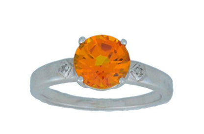 2 Ct Orange Citrine & Diamond Round Ring .925 Sterling Silver Rhodium Finish