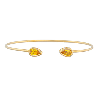 14Kt Yellow Gold Plated Yellow Citrine Pear Bezel Bangle Bracelet