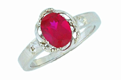 2 Ct Ruby & Diamond Oval Ring .925 Sterling Silver Rhodium Finish