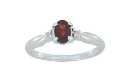 0.50 Ct Garnet & Diamond Oval Ring .925 Sterling Silver Rhodium Finish