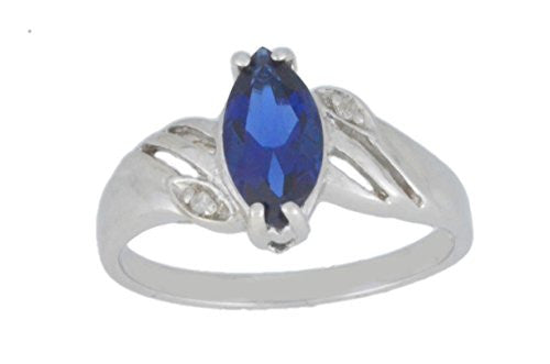 1 Ct Created Blue Sapphire & Diamond Marquise Ring .925 Sterling Silver Rhodium Finish