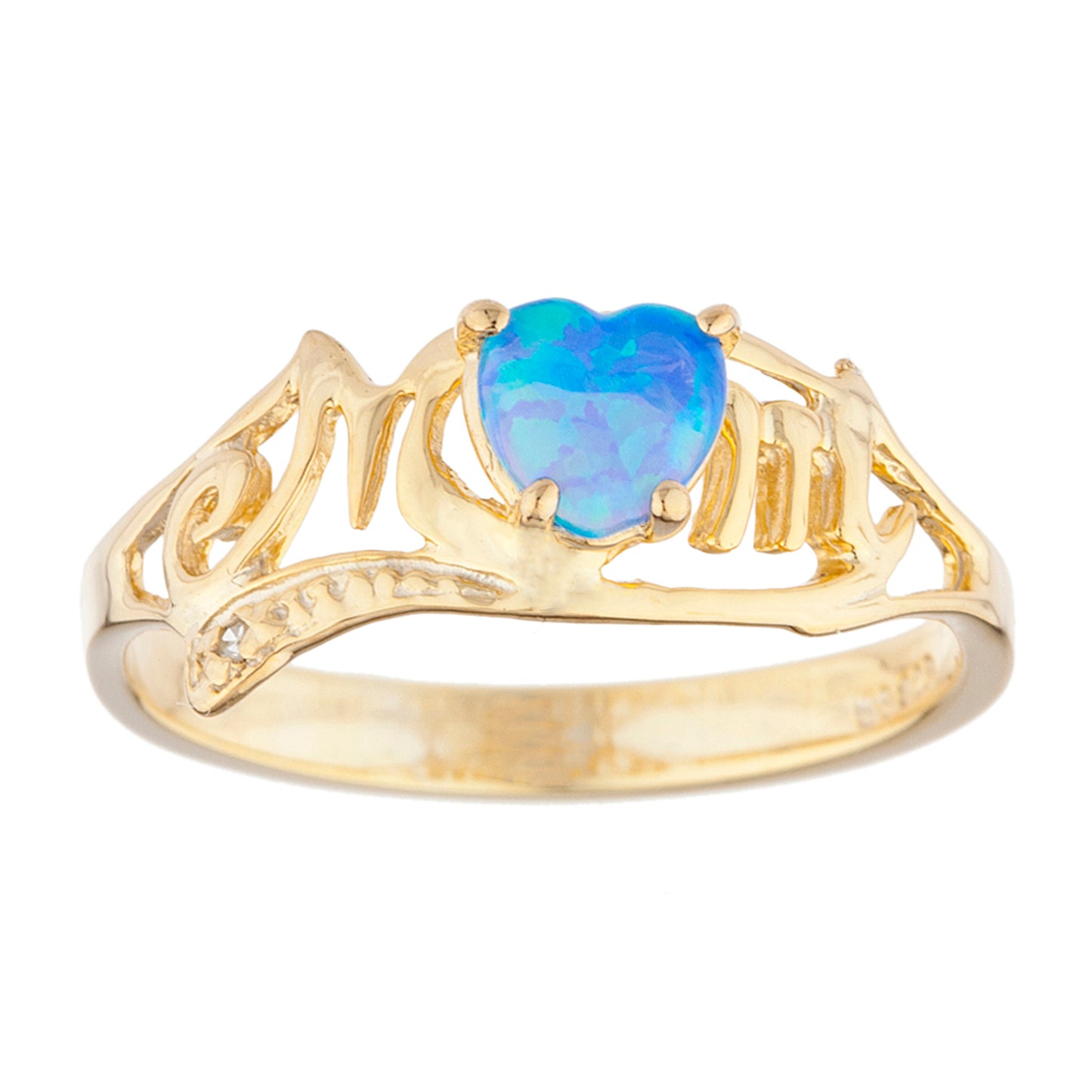 14Kt Gold Blue Opal & Diamond Heart Mom Ring