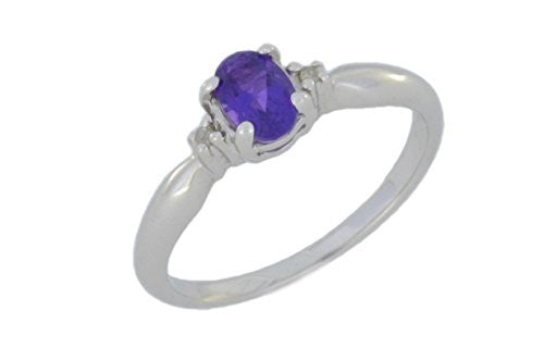 0.50 Ct Amethyst & Diamond Oval Ring .925 Sterling Silver Rhodium Finish