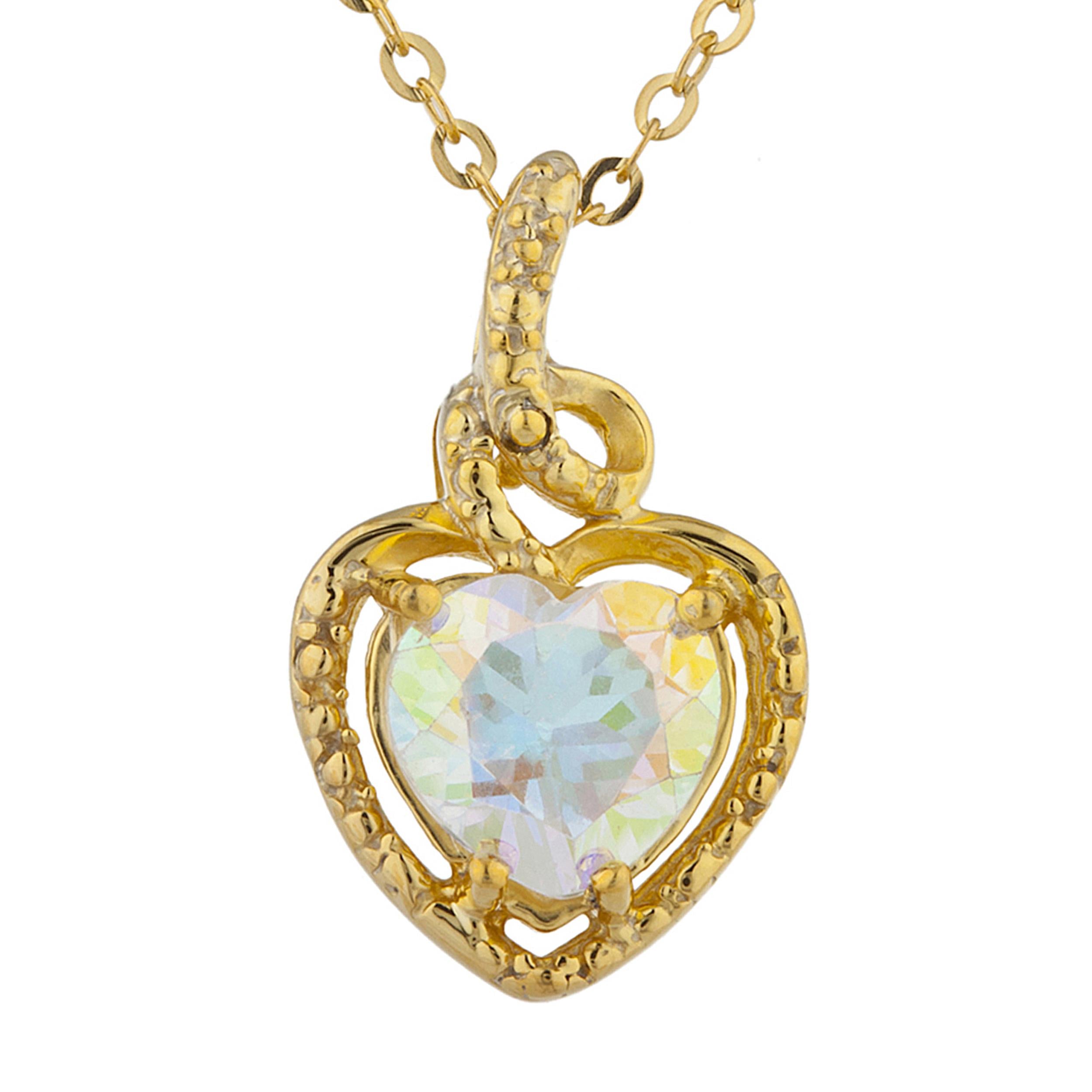 14Kt Gold Natural Mercury Mist Mystic Topaz Heart Design Pendant Necklace