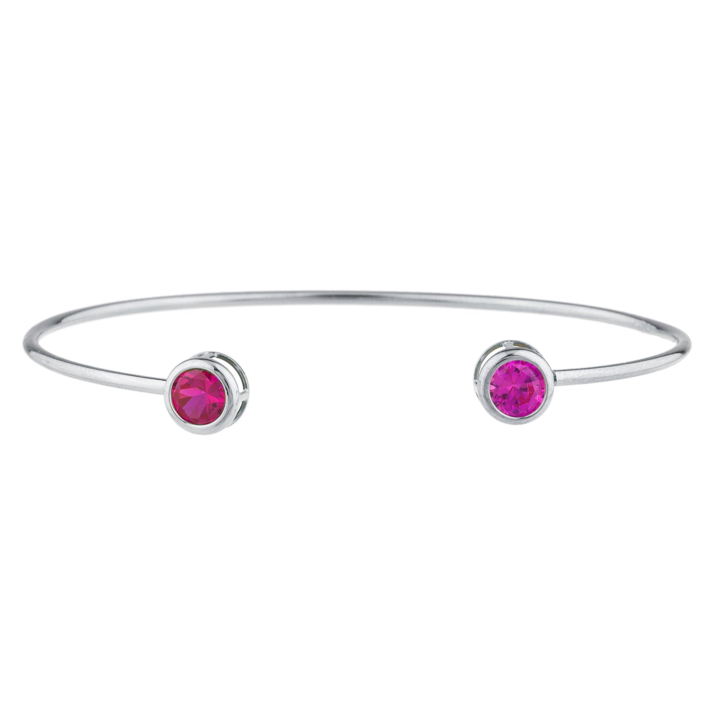 14Kt Gold Created Ruby & Pink Sapphire Round Bezel Bangle Bracelet