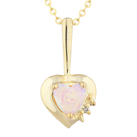 14Kt Yellow Gold Plated Pink Opal & Diamond Heart Pendant