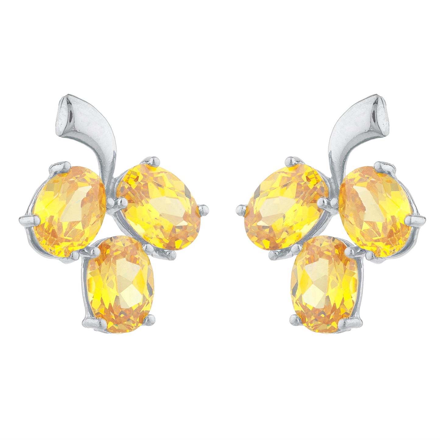 9 Ct Yellow Citrine Oval Design Stud Earrings .925 Sterling Silver