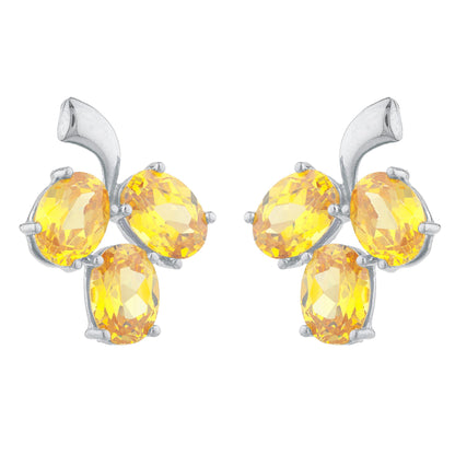 9 Ct Yellow Citrine Oval Design Stud Earrings .925 Sterling Silver