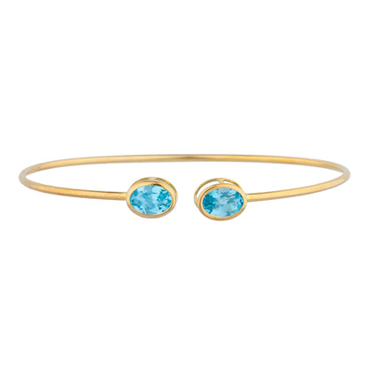 14Kt Gold Blue Topaz Oval Bezel Bangle Bracelet