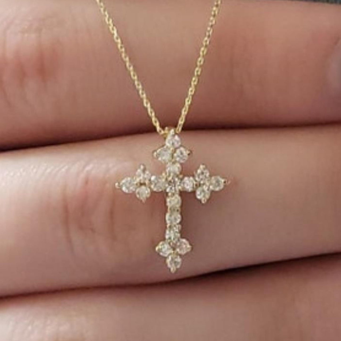 14Kt Gold 0.38 Ct Genuine Natural Diamond Cross Pendant Necklace