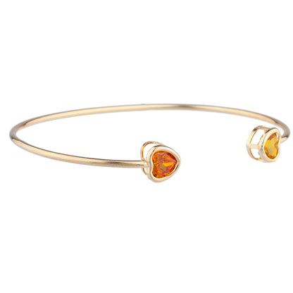 Orange & Yellow Citrine Heart Bezel Bangle Bracelet 14Kt Yellow Gold Plated Over .925 Sterling Silver